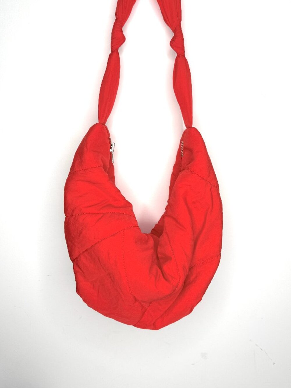 GRAVIET The Bag Quilted Crescent Half Moon Puff Nylon Crossbody Bag Red